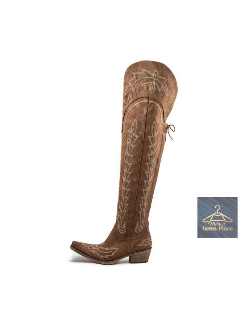Faux Leather Thigh High Cowboy Boots Wide Calf Western Over The Knee
